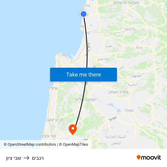 שבי ציון to רגבים map