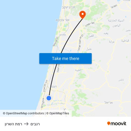 רמת השרון to רגבים map