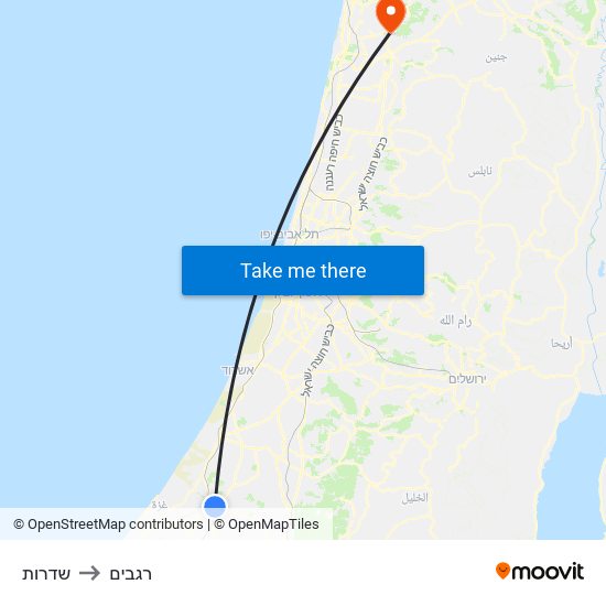 שדרות to רגבים map