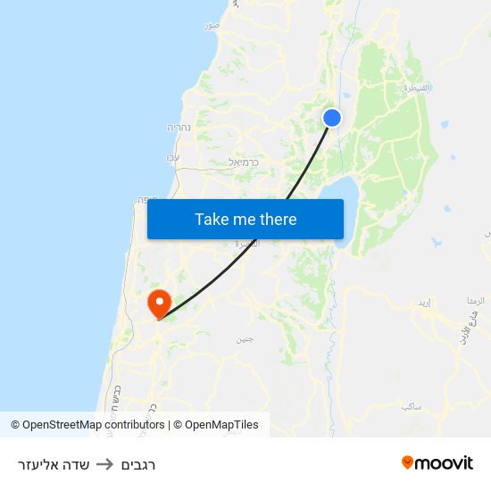 שדה אליעזר to רגבים map