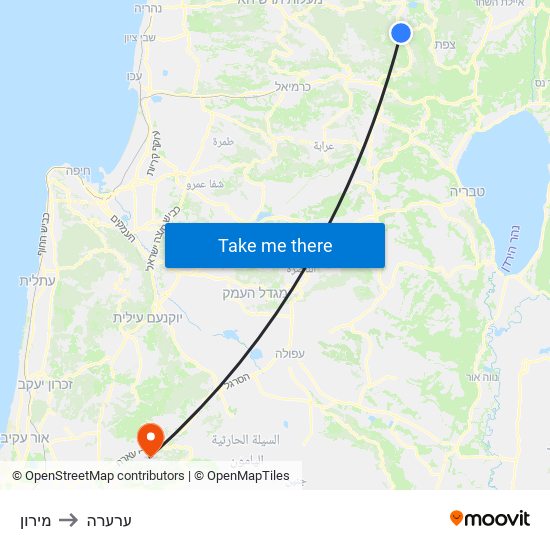 מירון to ערערה map