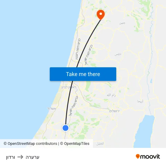 ורדון to ערערה map