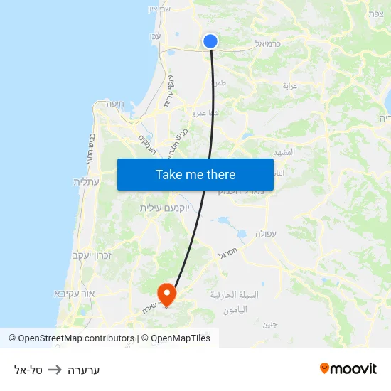 טל-אל to ערערה map