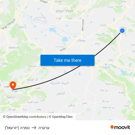טמרה (יזרעאל) to ערערה map