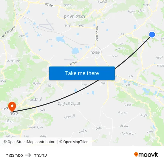 כפר מצר to ערערה map