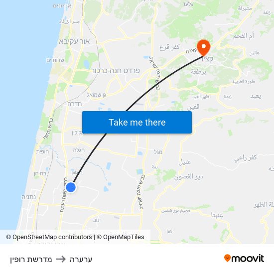 מדרשת רופין to ערערה map