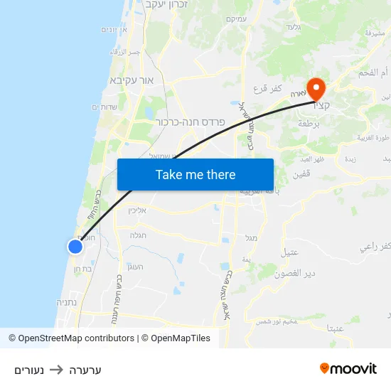 נעורים to ערערה map
