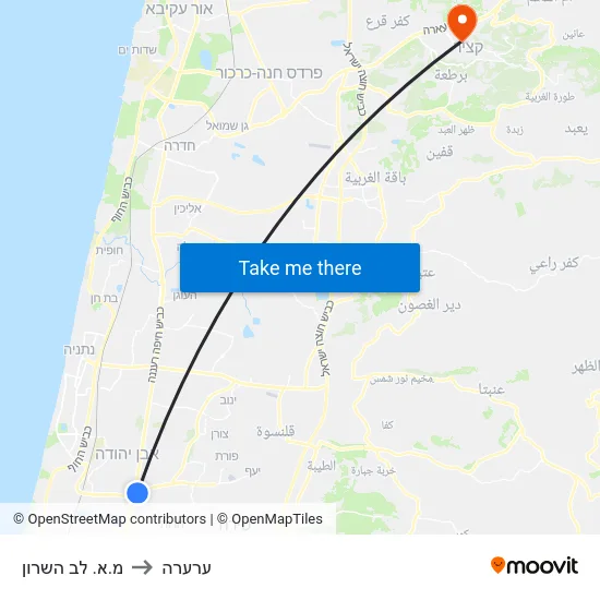 מ.א. לב השרון to ערערה map