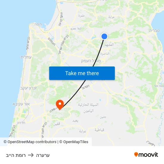 רומת הייב to ערערה map