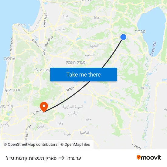פארק תעשיות קדמת גליל to ערערה map