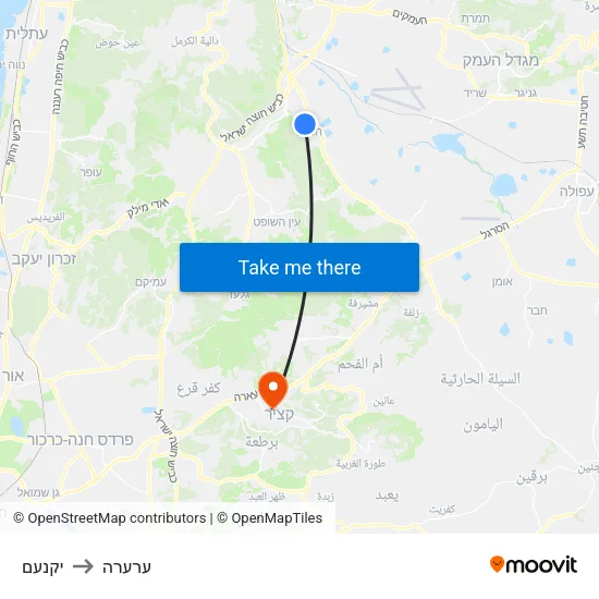 יקנעם to ערערה map