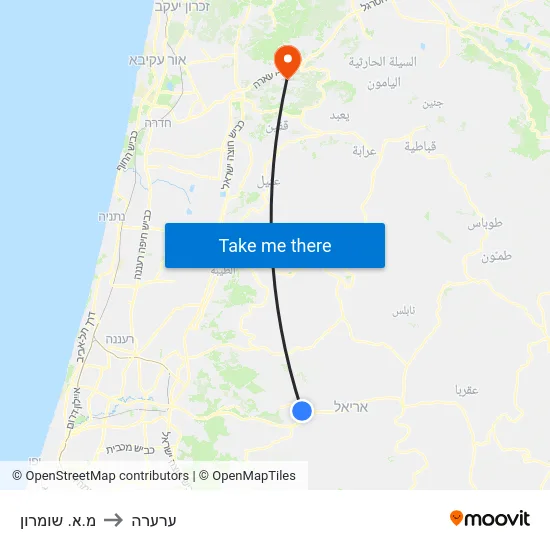 מ.א. שומרון to ערערה map