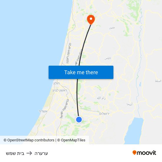 בית שמש to ערערה map