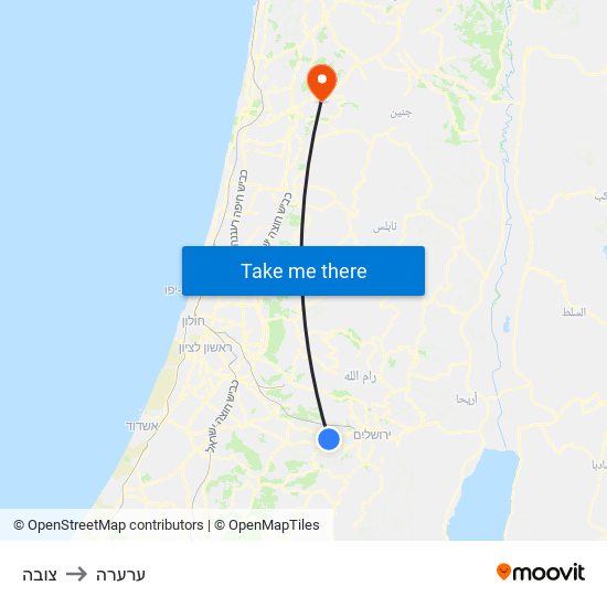 צובה to ערערה map