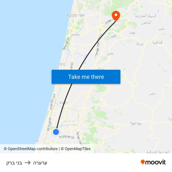 בני ברק to ערערה map