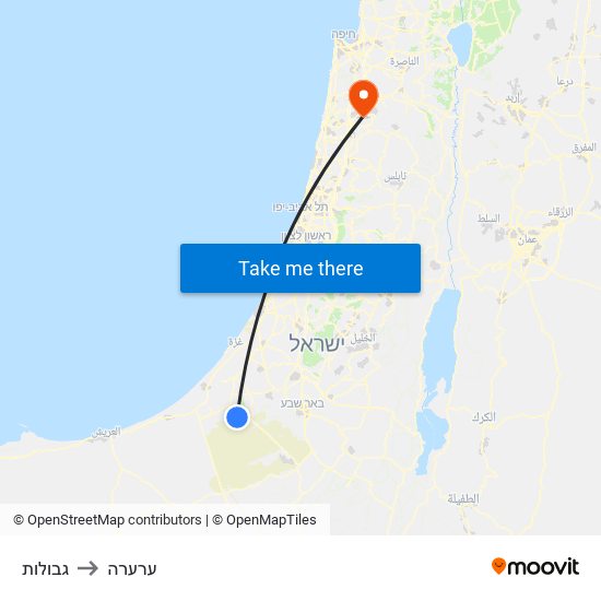 גבולות to ערערה map