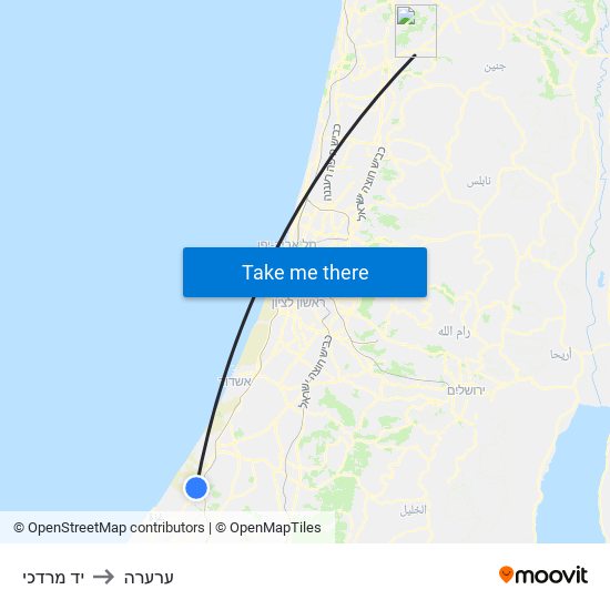 יד מרדכי to ערערה map