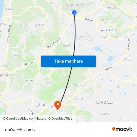 אלונים to ערערה map