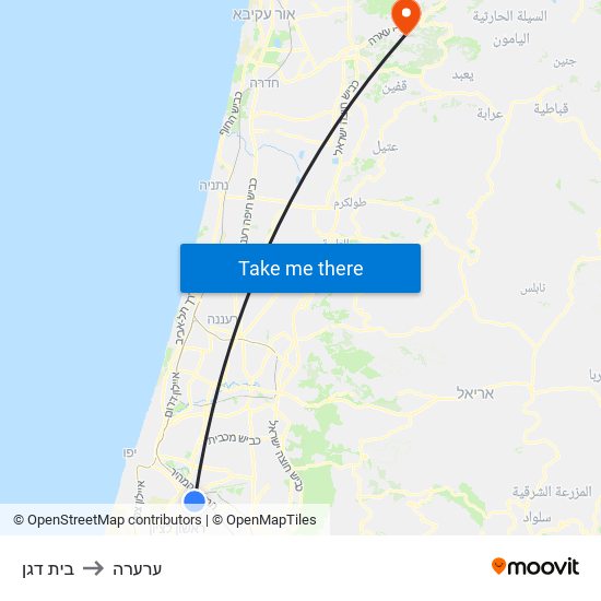 בית דגן to ערערה map