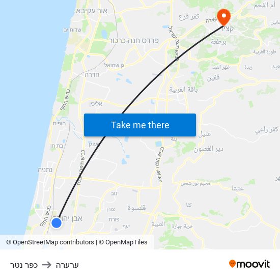 כפר נטר to ערערה map