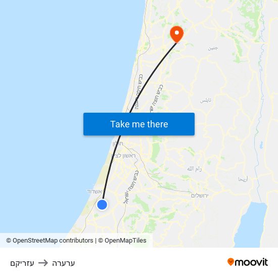 עזריקם to ערערה map