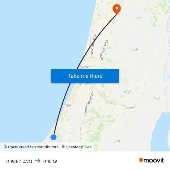 נתיב העשרה to ערערה map