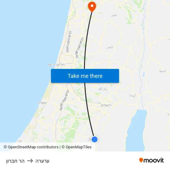 הר חברון to ערערה map