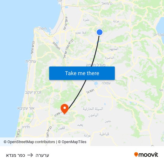 כפר מנדא to ערערה map