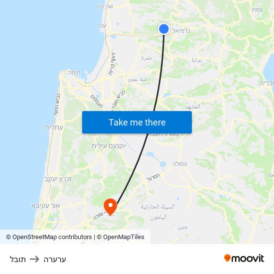 תובל to ערערה map