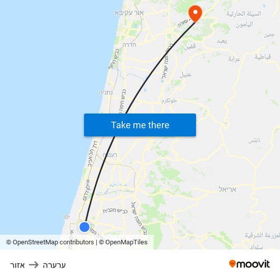 אזור to ערערה map