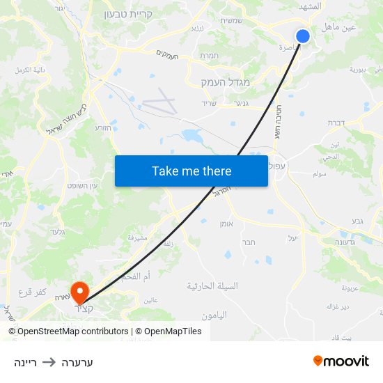 ריינה to ערערה map