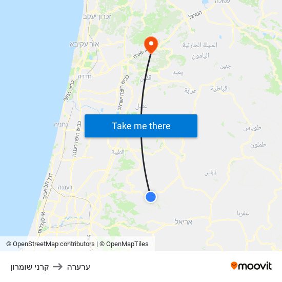 קרני שומרון to ערערה map