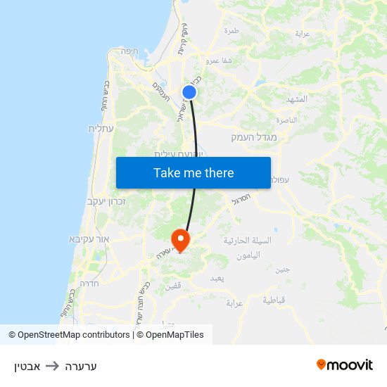 אבטין to ערערה map