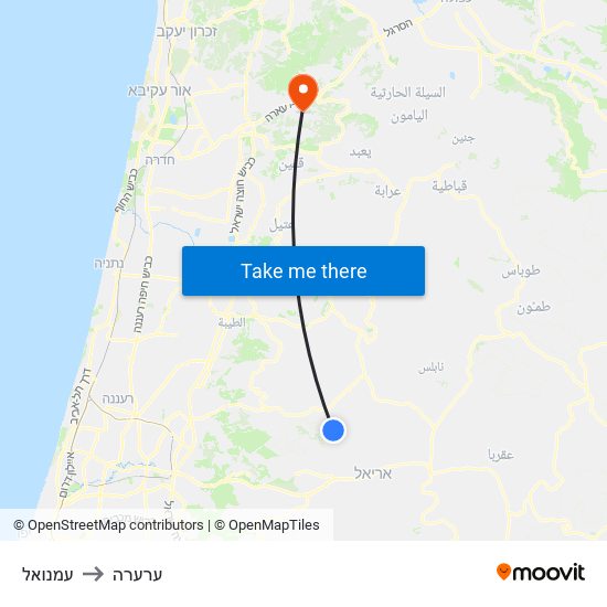 עמנואל to ערערה map