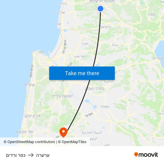 כפר ורדים to ערערה map