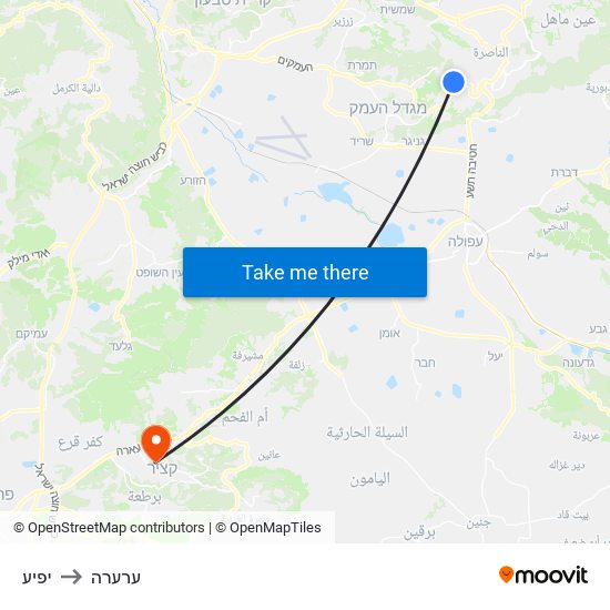 יפיע to ערערה map