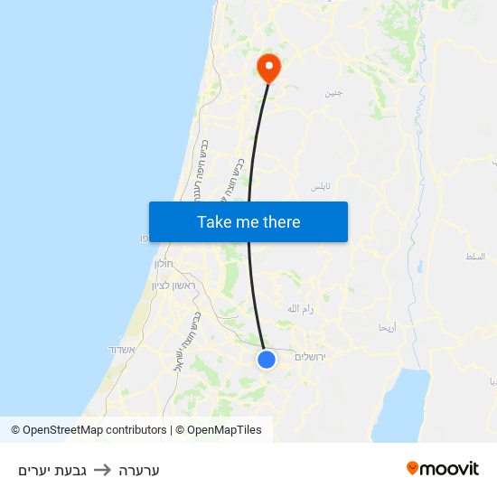 גבעת יערים to ערערה map