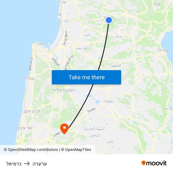 כרמיאל to ערערה map