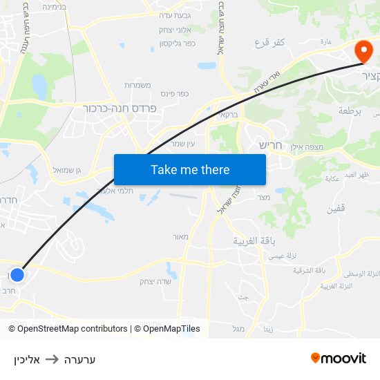 אליכין to ערערה map