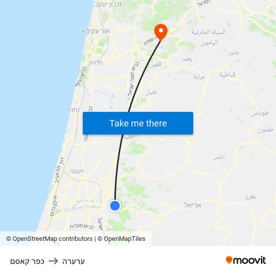 כפר קאסם to ערערה map