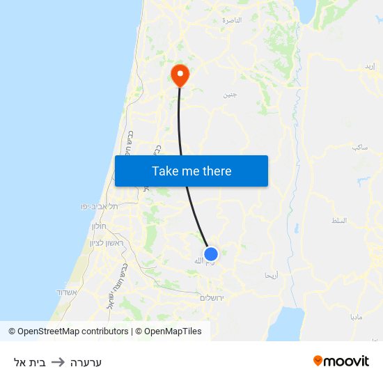 בית אל to ערערה map