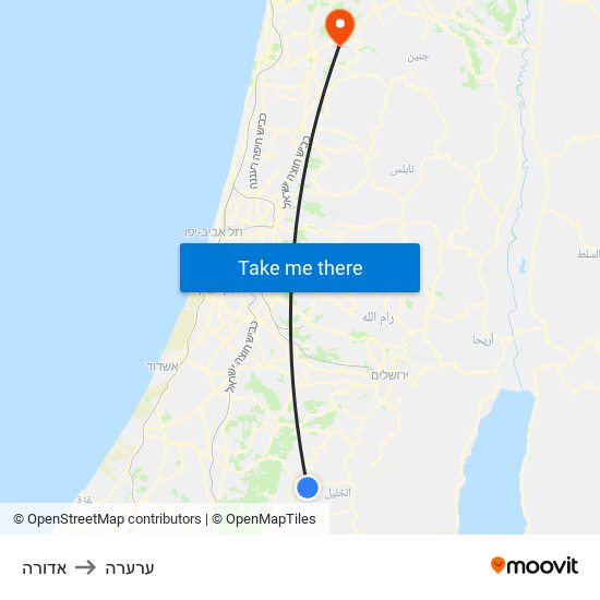 אדורה to ערערה map