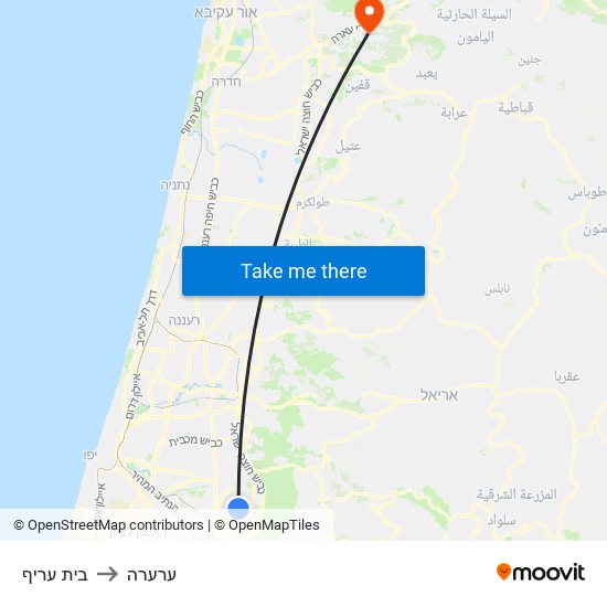 בית עריף to ערערה map