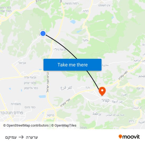 עמיקם to ערערה map