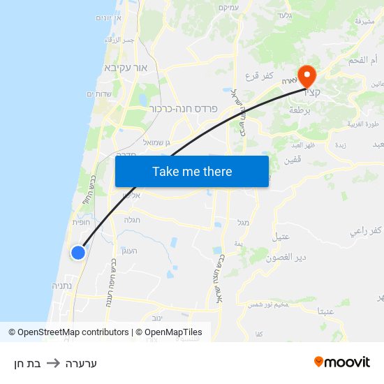 בת חן to ערערה map