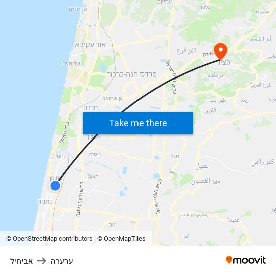 אביחיל to ערערה map