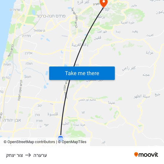 צור יצחק to ערערה map