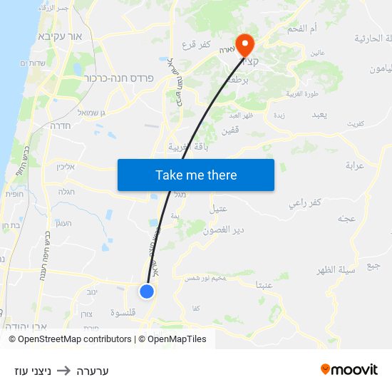 ניצני עוז to ערערה map