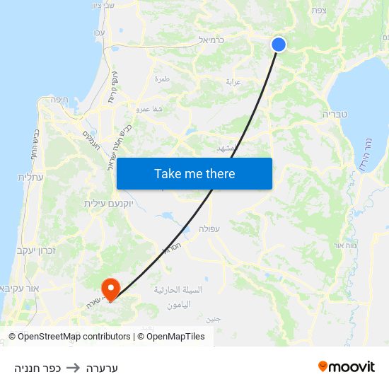 כפר חנניה to ערערה map