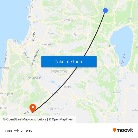 צפת to ערערה map